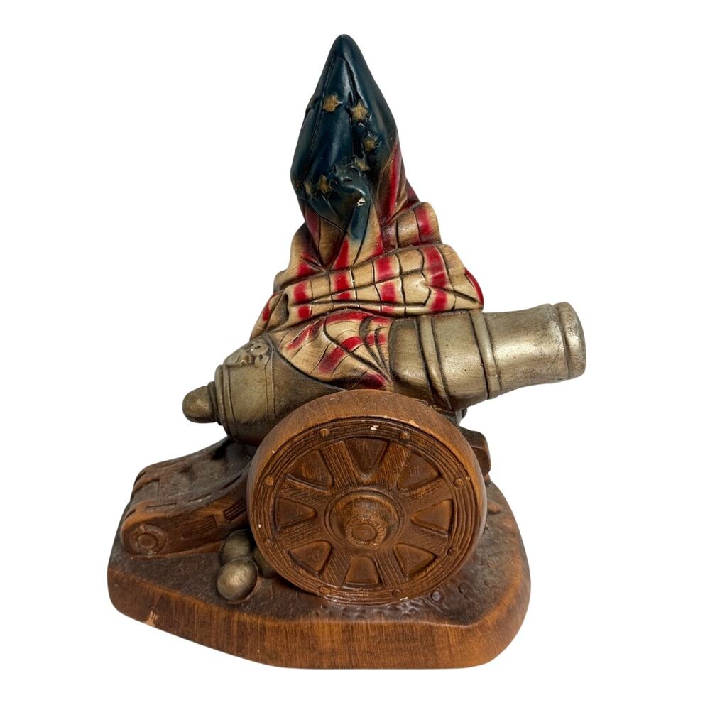 Rare Vintage Patriotic Betsy Ross Flag and Cannon Chalkware Statue Heavy Carved